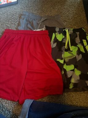 bcg Boys' Athletic Shorts Set - Red, Gray & Neon Green Camo
